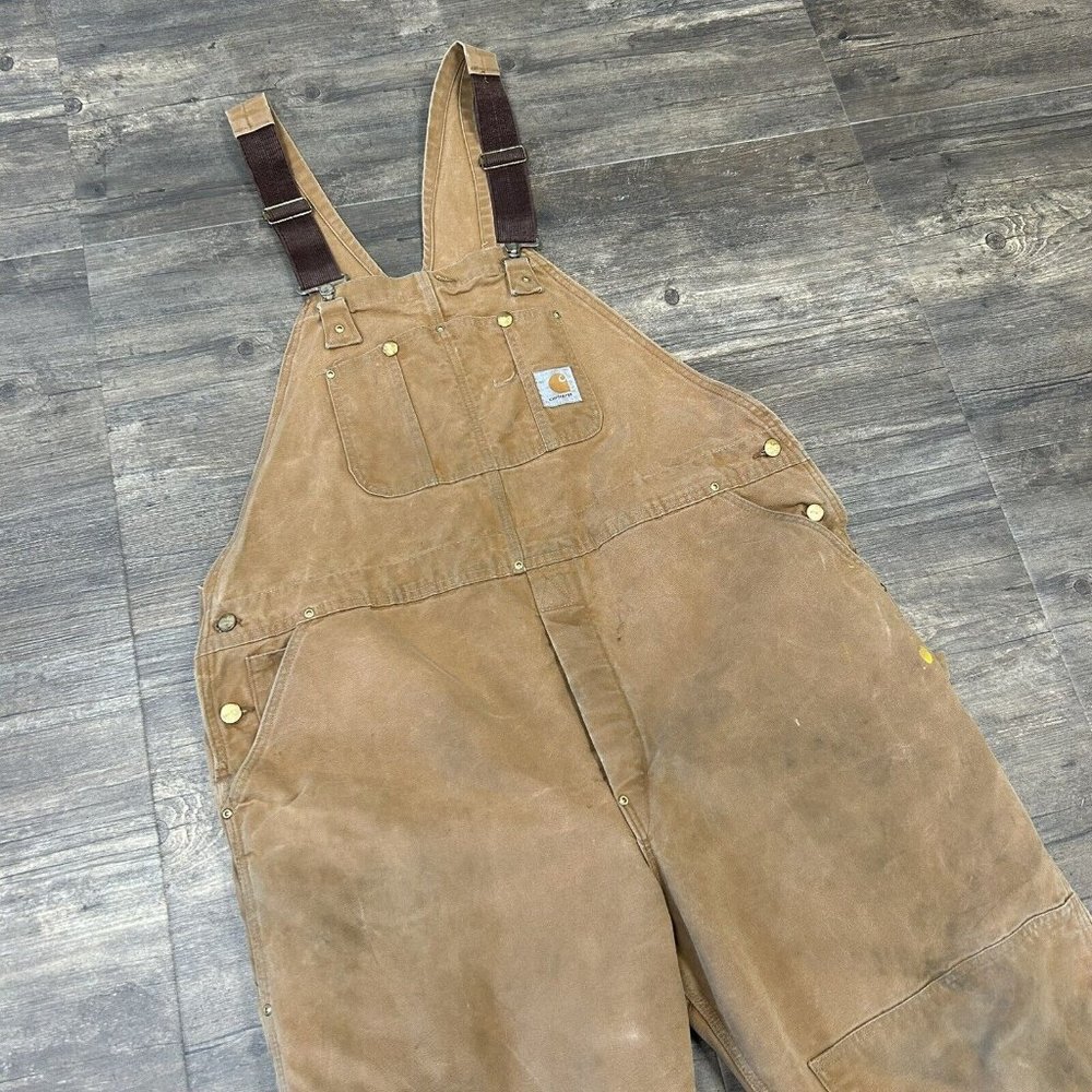 Men’s Carhartt Double Knee Insulated Overalls Bibs Brown Stained NO‎ Size (46)